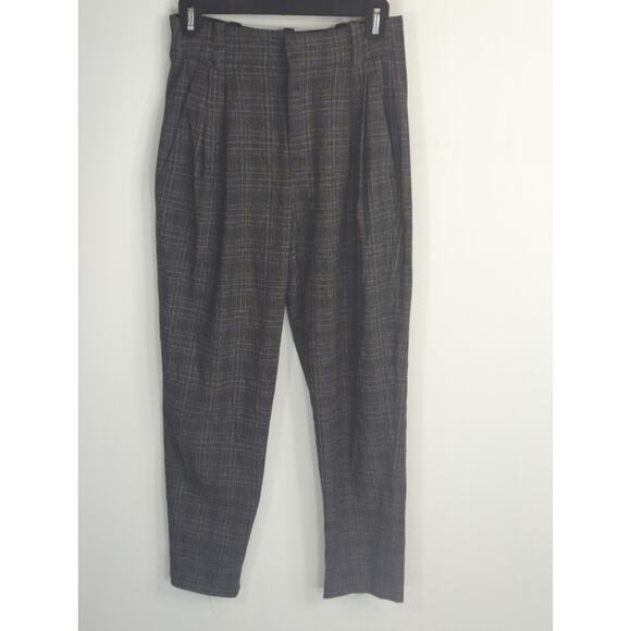 Zara Gray Plaid Pleated Hi Rise Pants Women's  XS Preppy Academia Modest - Picture 1 of 12